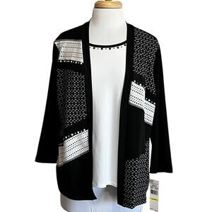 Alfred Dunner Women's PM Saratoga Black Open Cardigan Cami Top Twofer NWT